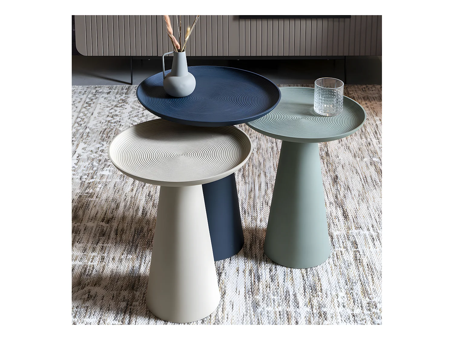 Ringar - Table d'appoint ronde en aluminium ø39,5cm - Bleu