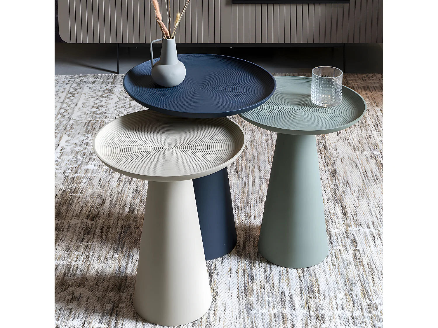 Ringar - Table d'appoint ronde en aluminium ø39,5cm - Bleu