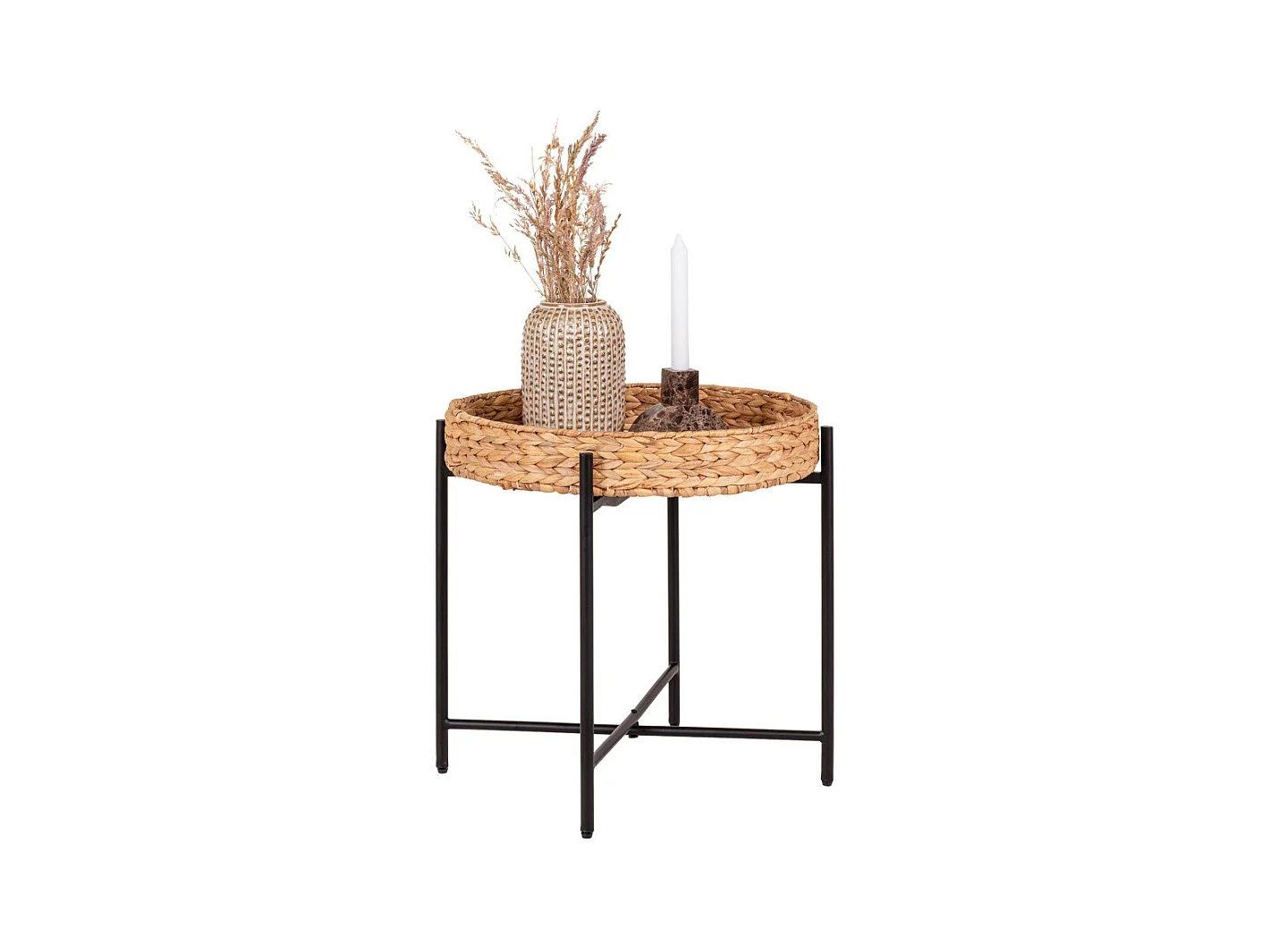 Mesa auxiliar NARO de metal y jacinto de agua Ø 50 cm