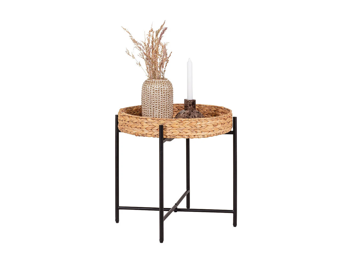 Table d’appoint métal & jacinthe d’eau NARO Ø 50cm