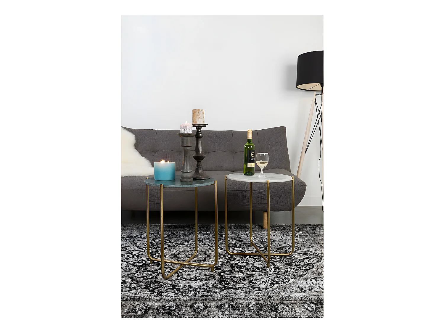 Timpa - Table d'appoint marbre et laiton - Blanc craie