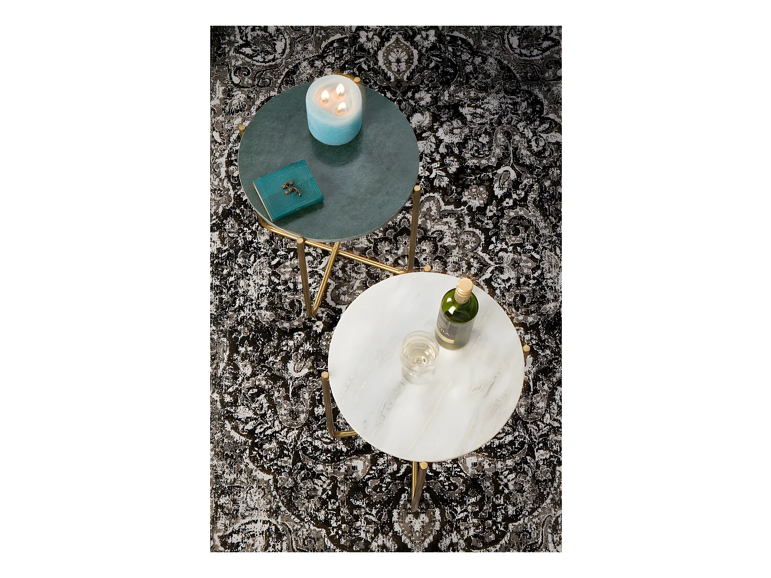 Timpa - Table d'appoint marbre et laiton - Blanc craie