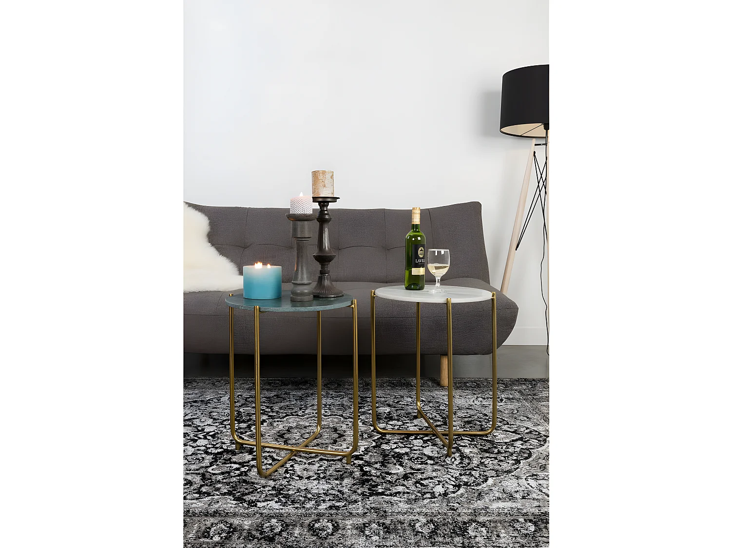 Timpa - Table d'appoint marbre et laiton - Blanc craie