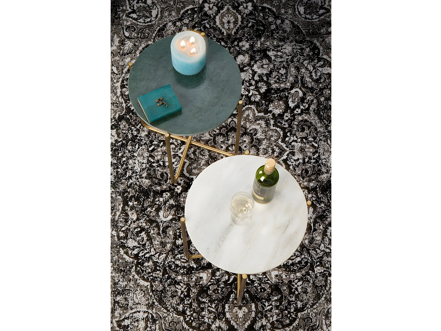 Timpa - Table d'appoint marbre et laiton - Blanc craie