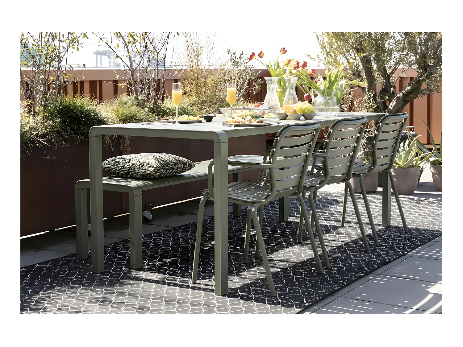 Vondel - Lot de 2 fauteuils de jardin en métal - Vert de gris