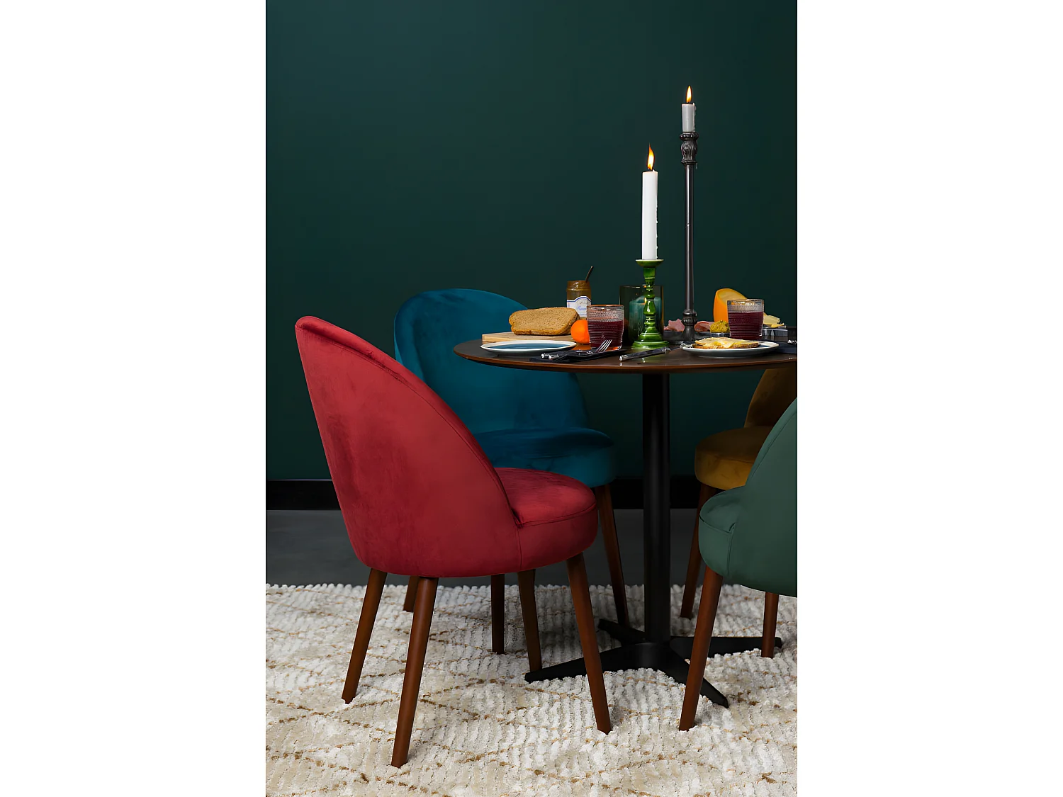 Barbara - Lot de 2 chaises en velours - Rouge