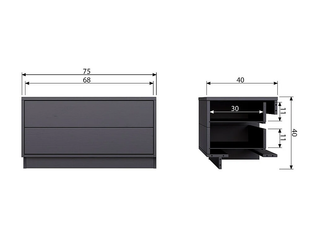 Finca - Meuble TV en bois massif de pin L75cm - Noir