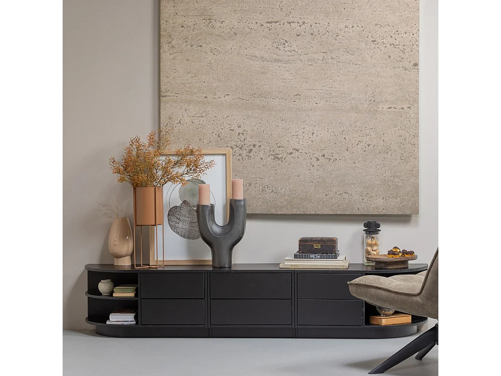 Finca - Meuble TV en bois massif de pin L75cm - Noir