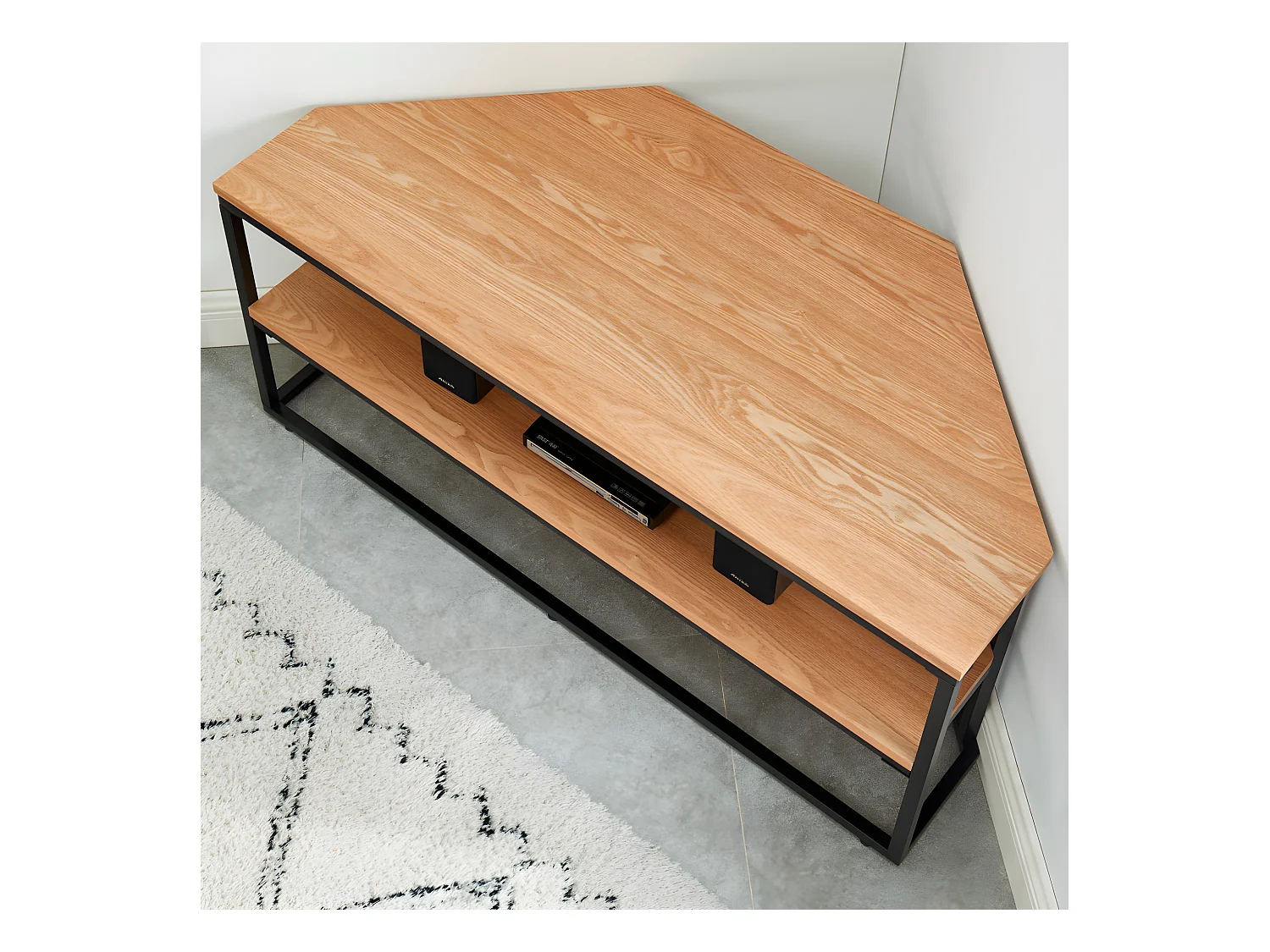 Ivica - Meuble TV d'angle en bois et métal L120cm - Bois clair