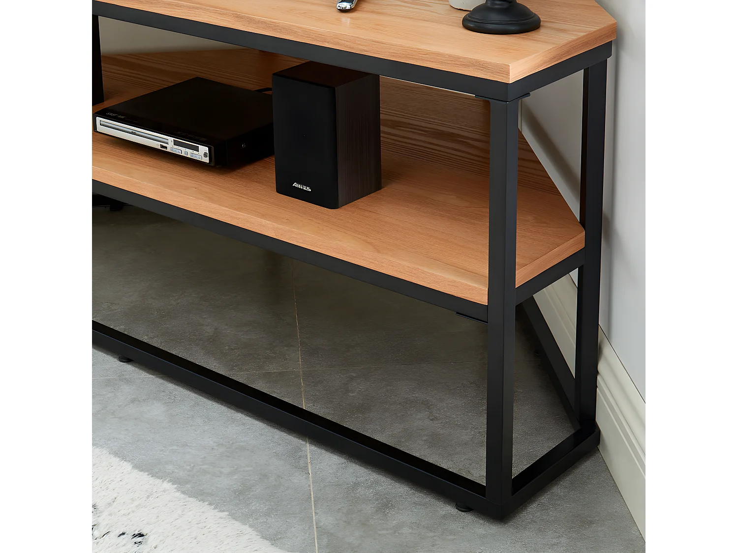 Ivica - Meuble TV d'angle en bois et métal L120cm - Bois clair