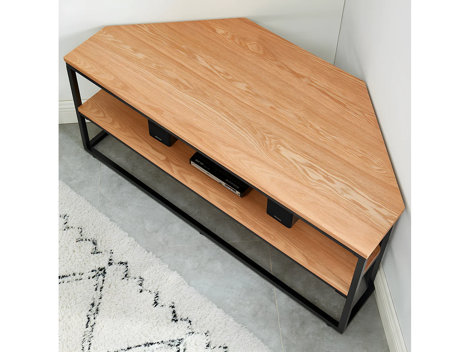 Ivica - Meuble TV d'angle en bois et métal L120cm - Bois clair