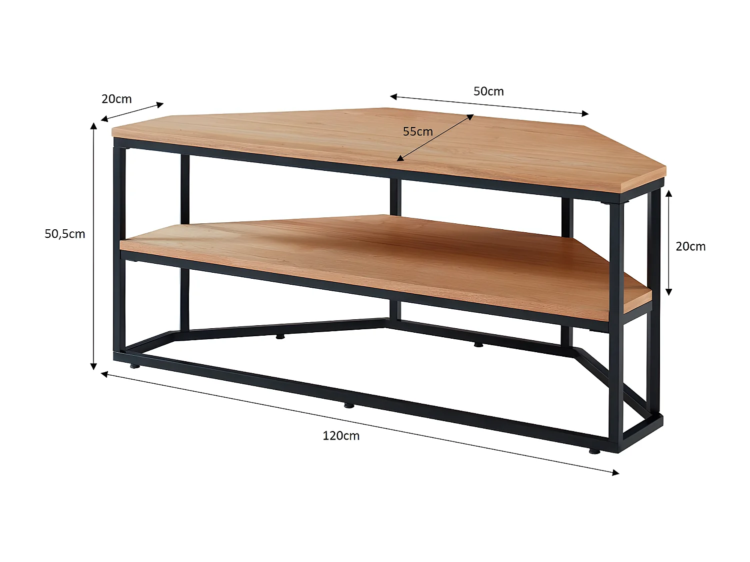 Ivica - Meuble TV d'angle en bois et métal L120cm - Bois clair