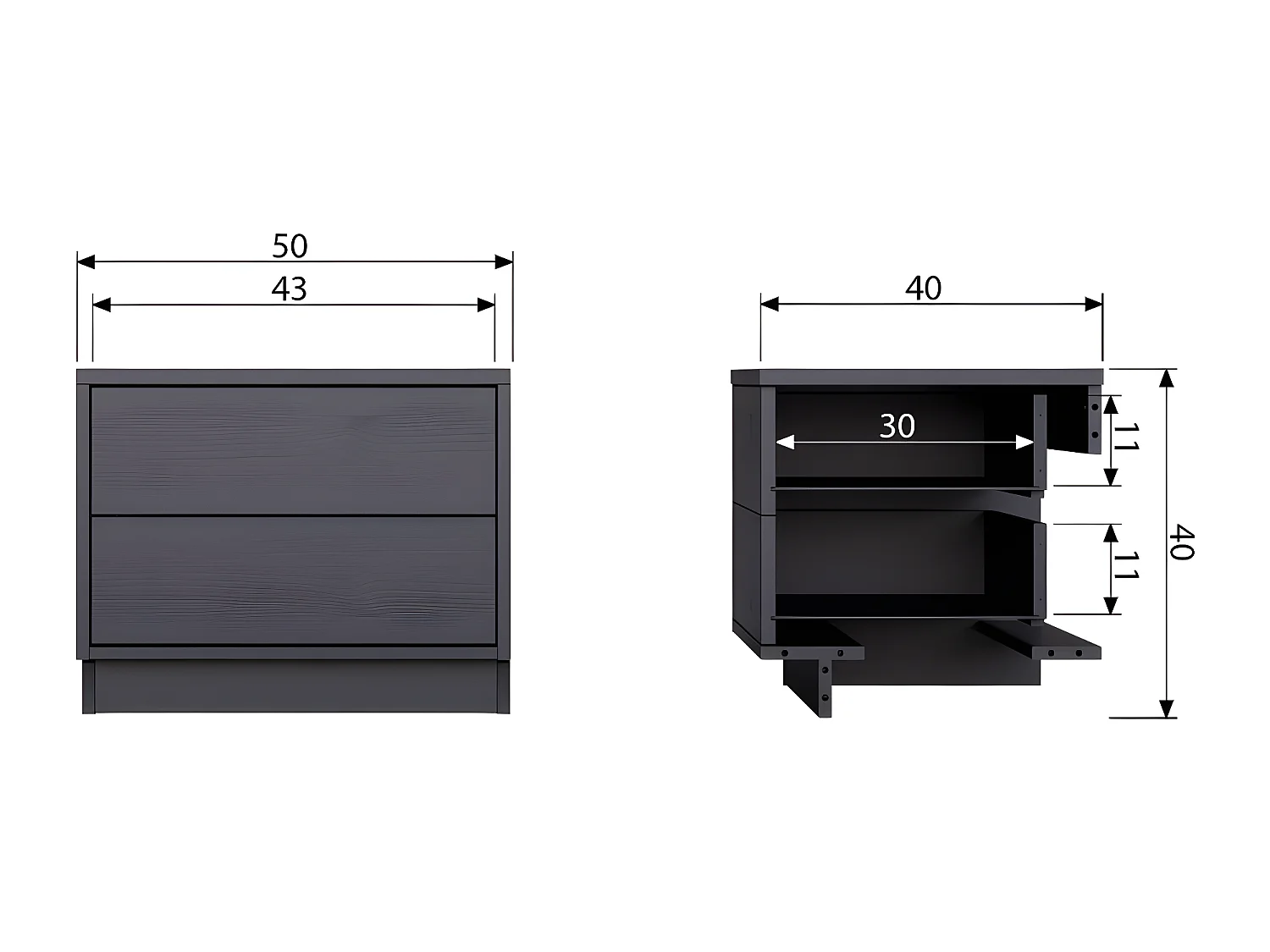 Finca - Meuble TV en bois massif de pin L50cm - Noir