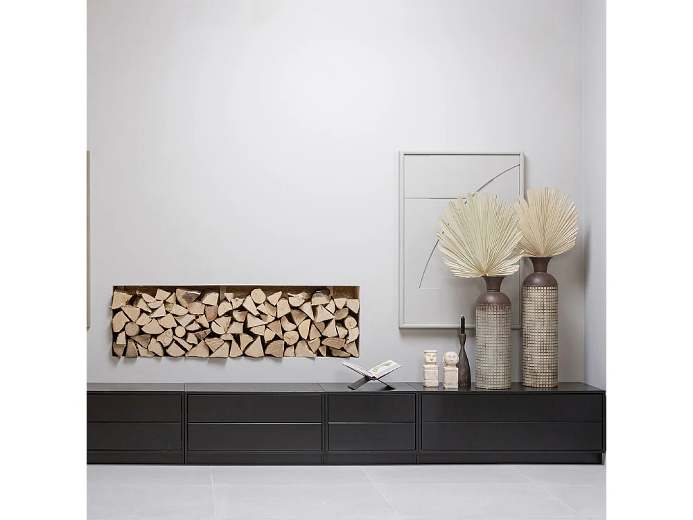 Finca - Meuble TV en bois massif de pin L100cm - Noir