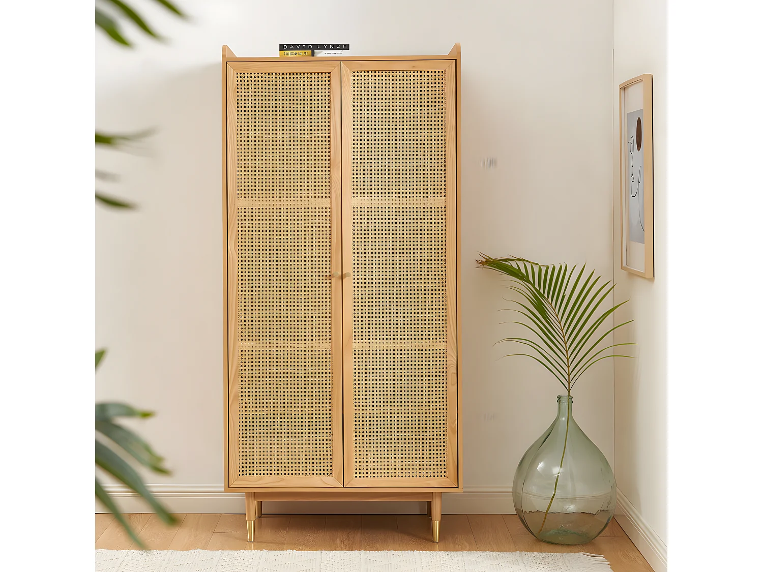 Bombong - Armoire 2 portes en bois et cannage - Bois clair