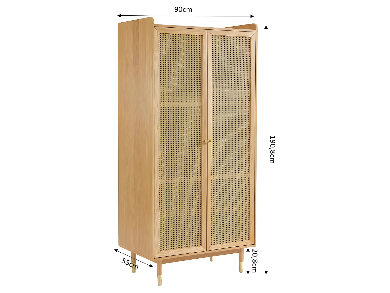 Bombong - Armoire 2 portes en bois et cannage - Bois clair