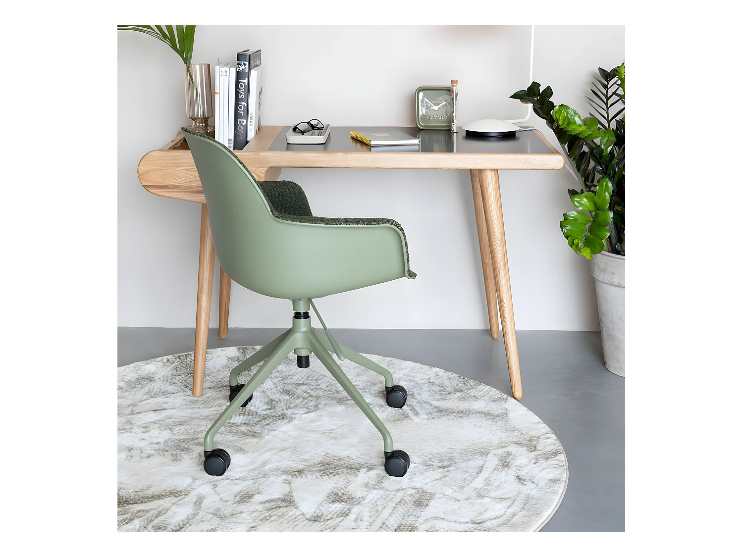 Albert Kuip - Chaise de bureau en tissu bouclette avec accoudoirs pivotante à roulettes - Vert