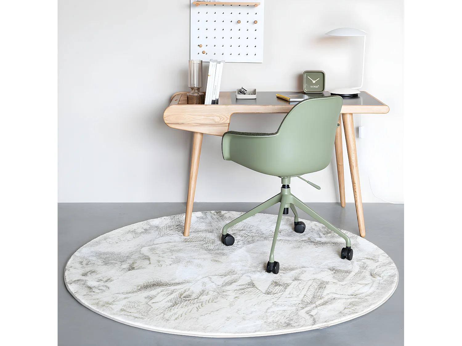 Albert Kuip - Chaise de bureau en tissu bouclette avec accoudoirs pivotante à roulettes - Vert