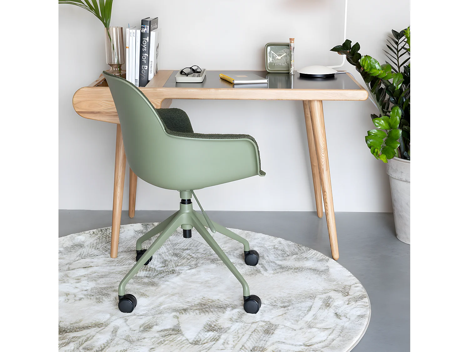 Albert Kuip - Chaise de bureau en tissu bouclette avec accoudoirs pivotante à roulettes - Vert