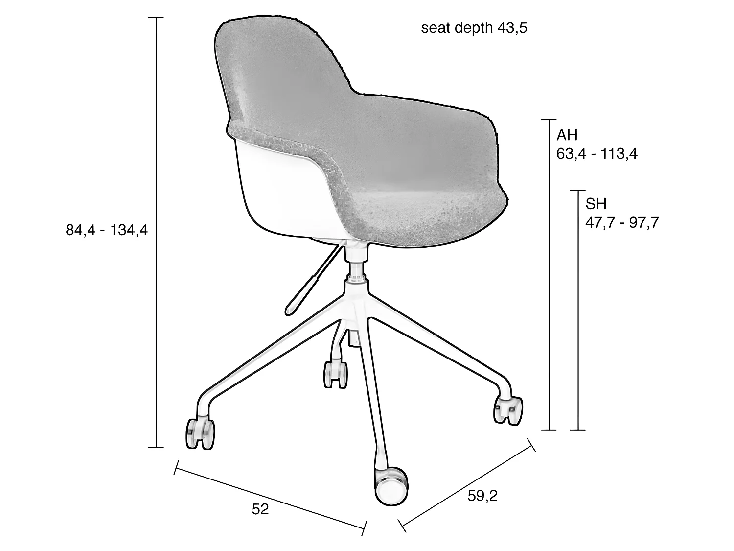 Albert Kuip - Chaise de bureau en tissu bouclette avec accoudoirs pivotante à roulettes - Taupe