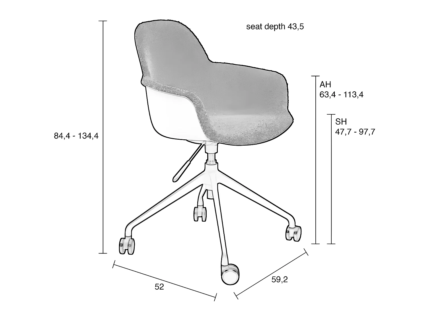 Albert Kuip - Chaise de bureau en tissu bouclette avec accoudoirs pivotante à roulettes - Blanc