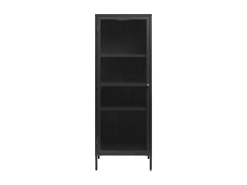 Bjorn - Colonne de rangement 1 porte en verre strié et métal H160cm - Noir