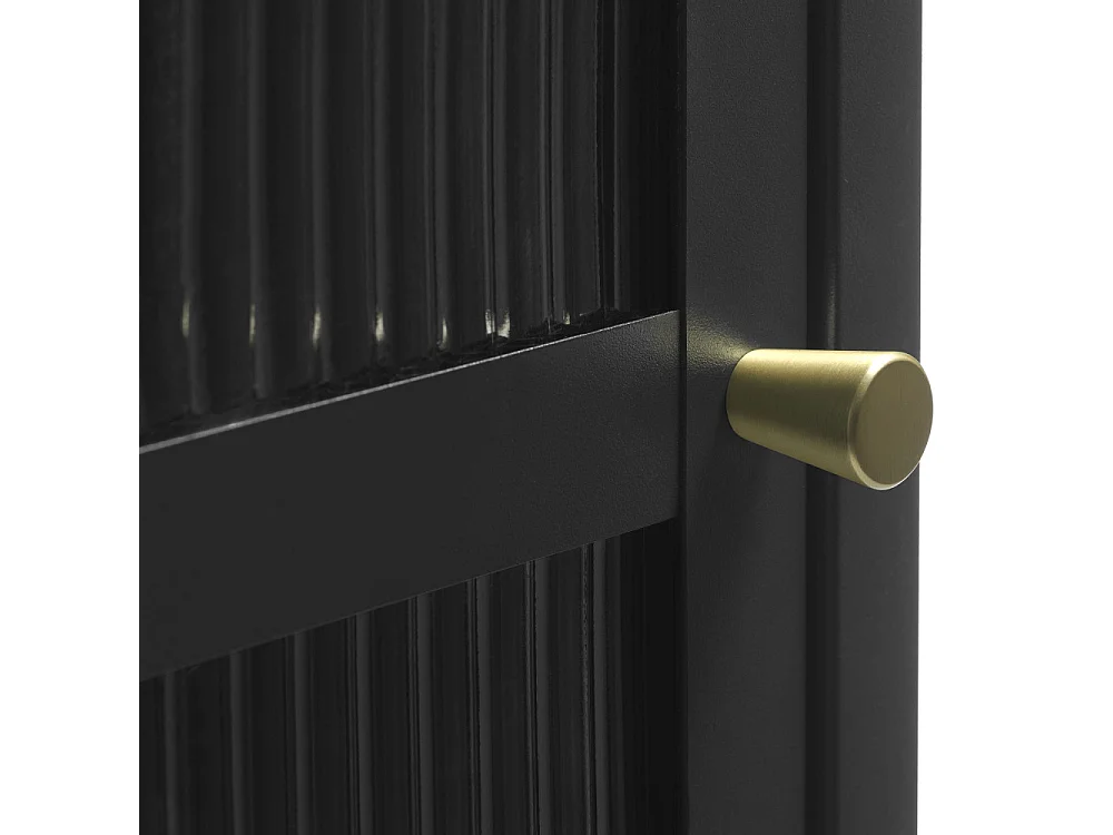 Bjorn - Colonne de rangement 1 porte en verre strié et métal H160cm - Noir