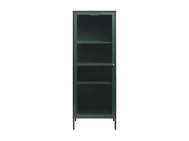Bjorn - Colonne de rangement 1 porte en verre strié et métal H160cm - Vert foncé