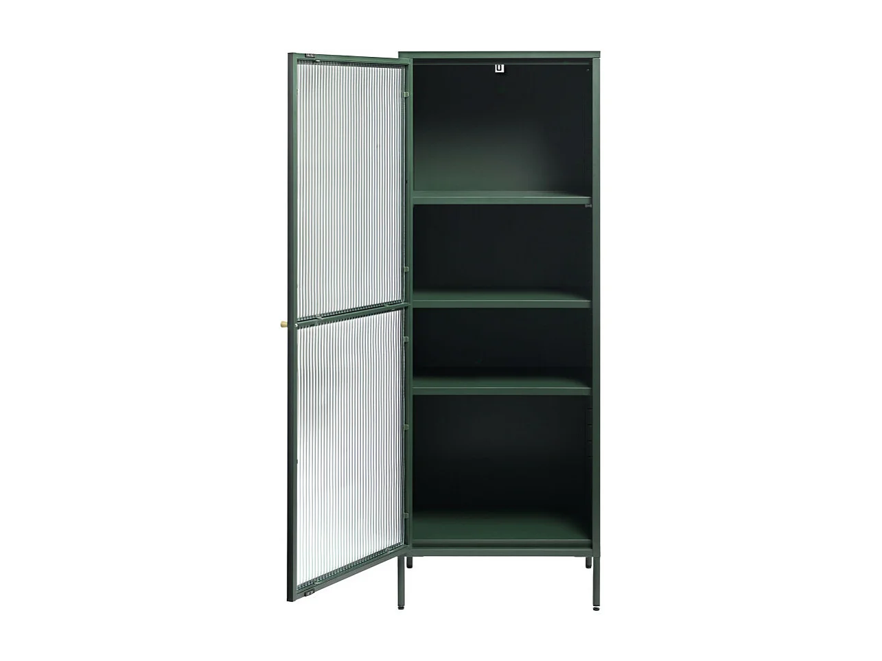 Bjorn - Colonne de rangement 1 porte en verre strié et métal H160cm - Vert foncé
