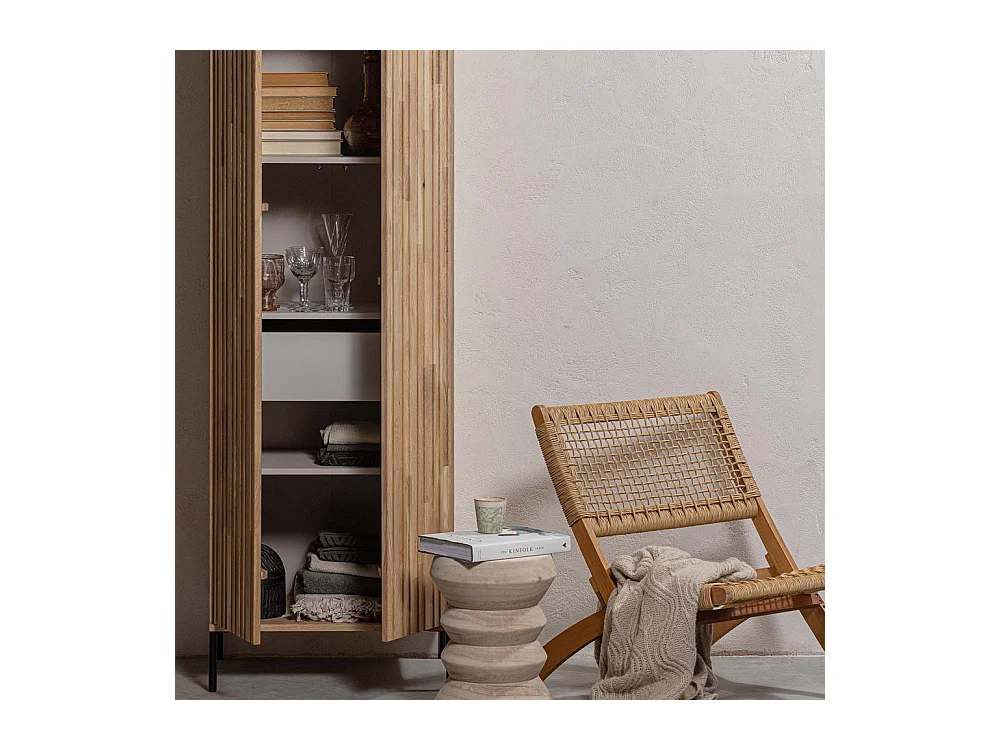 New Gravure - Colonne de rangement en bois 2 portes 1 tiroir H210cm - Bois clair