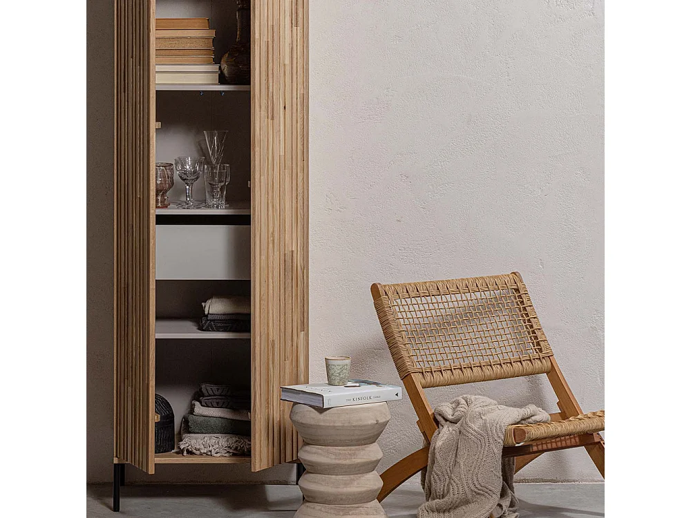 New Gravure - Colonne de rangement en bois 2 portes 1 tiroir H210cm - Bois clair