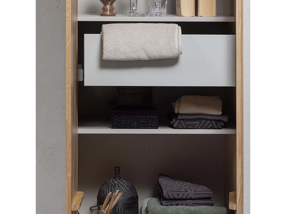 New Gravure - Colonne de rangement en bois 2 portes 1 tiroir H210cm - Bois clair