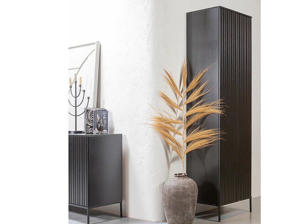 New Gravure - Colonne de rangement en bois 2 portes 1 tiroir H210cm - Noir