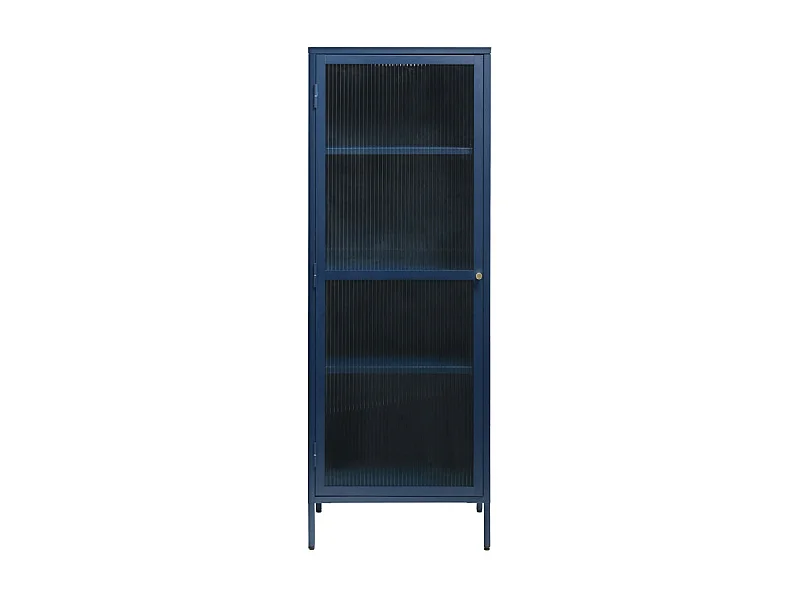 Bjorn - Colonne de rangement 1 porte en verre strié et métal H160cm - Bleu
