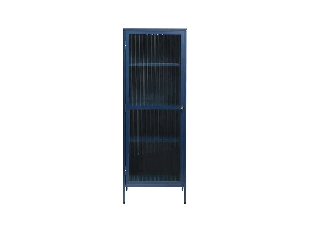 Bjorn - Colonne de rangement 1 porte en verre strié et métal H160cm - Bleu
