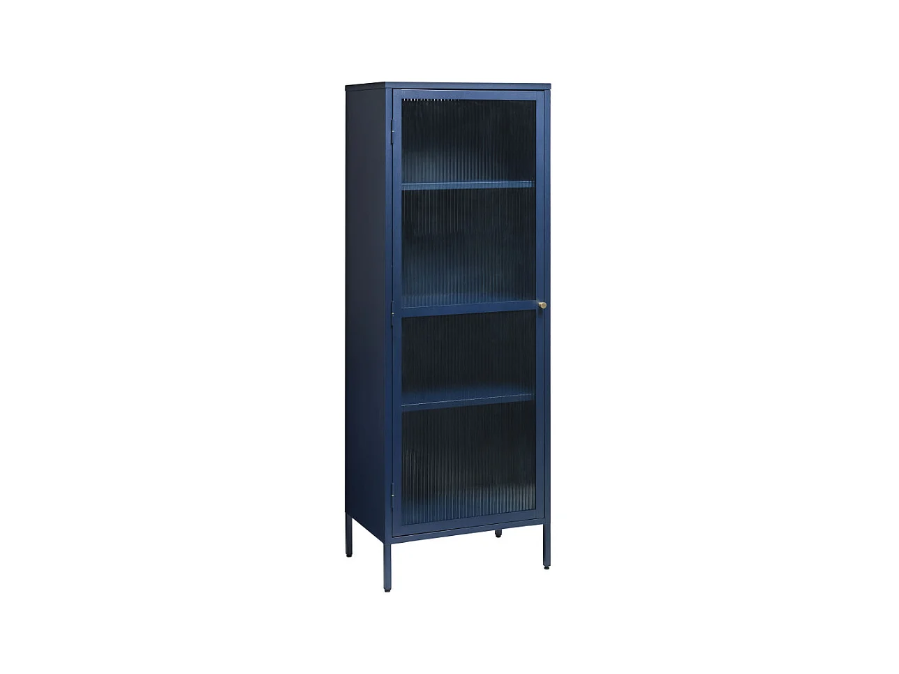 Bjorn - Colonne de rangement 1 porte en verre strié et métal H160cm - Bleu