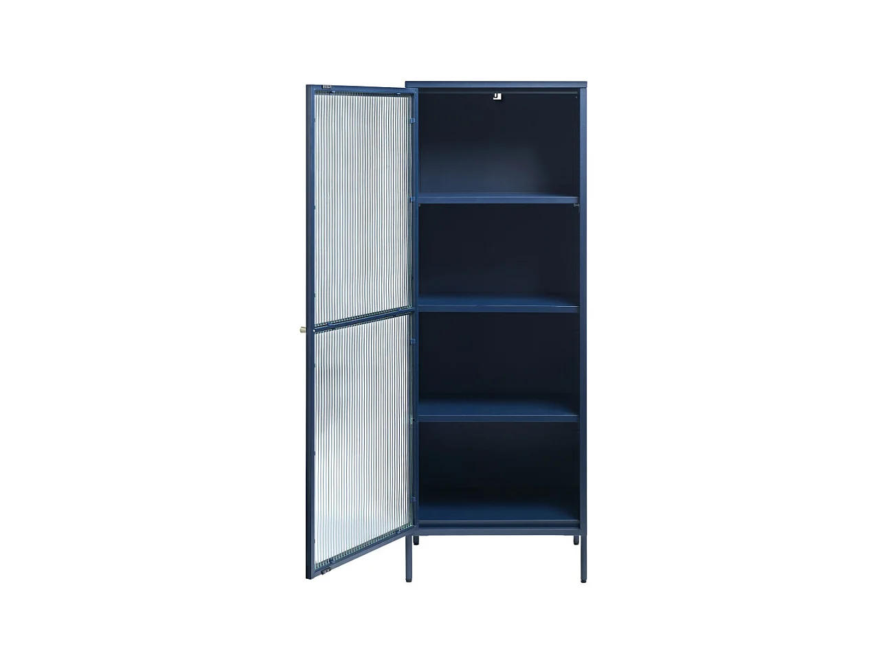 Bjorn - Colonne de rangement 1 porte en verre strié et métal H160cm - Bleu