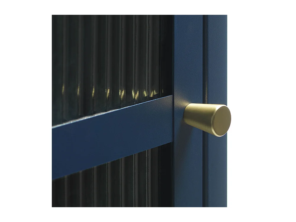 Bjorn - Colonne de rangement 1 porte en verre strié et métal H160cm - Bleu