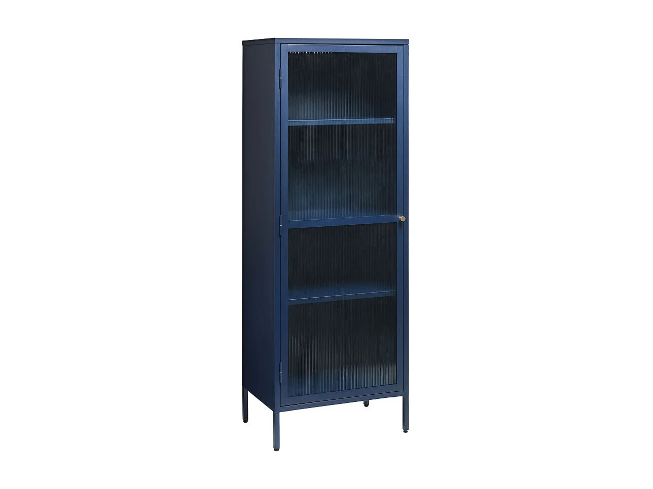 Bjorn - Colonne de rangement 1 porte en verre strié et métal H160cm - Bleu