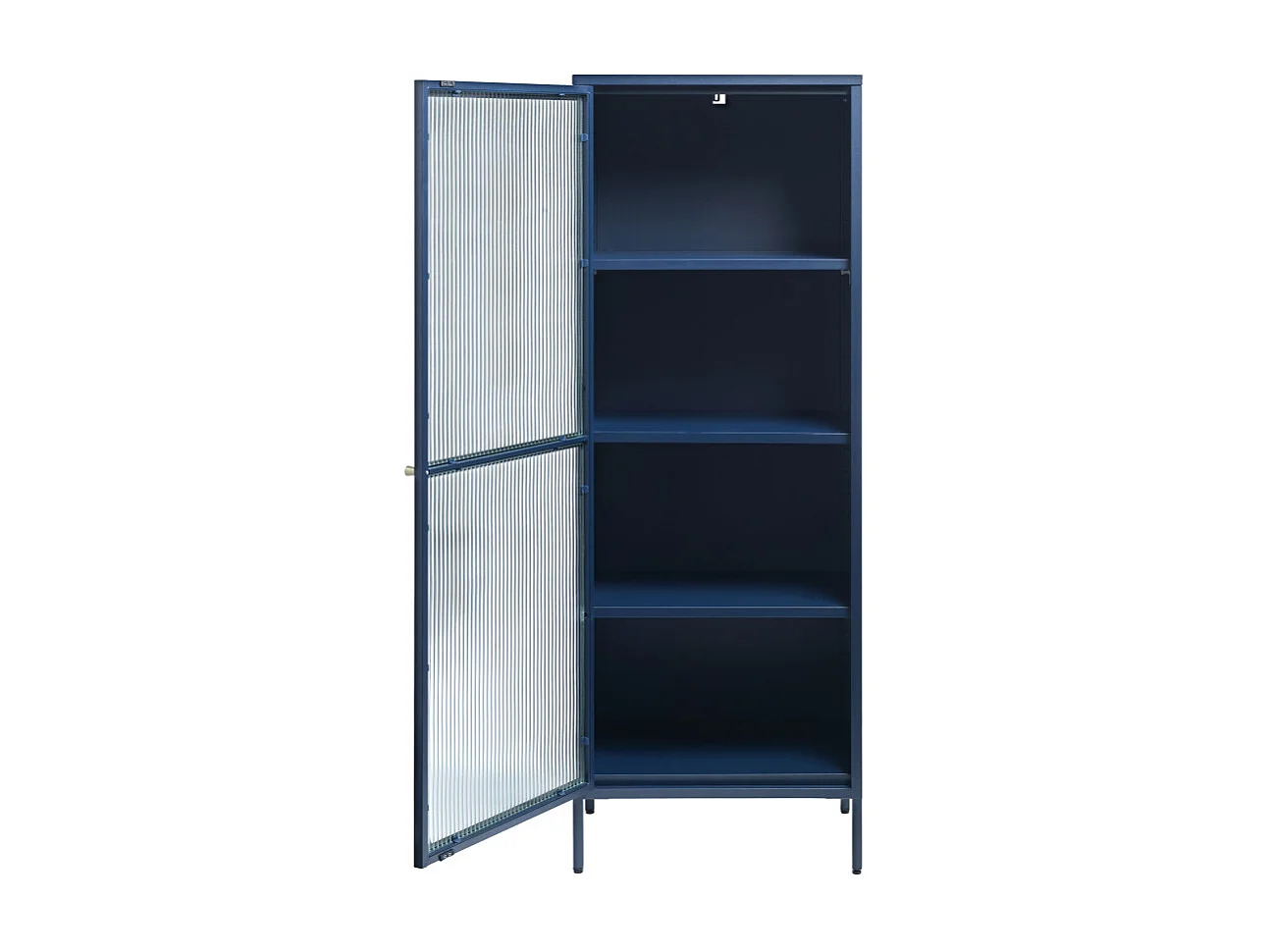 Bjorn - Colonne de rangement 1 porte en verre strié et métal H160cm - Bleu