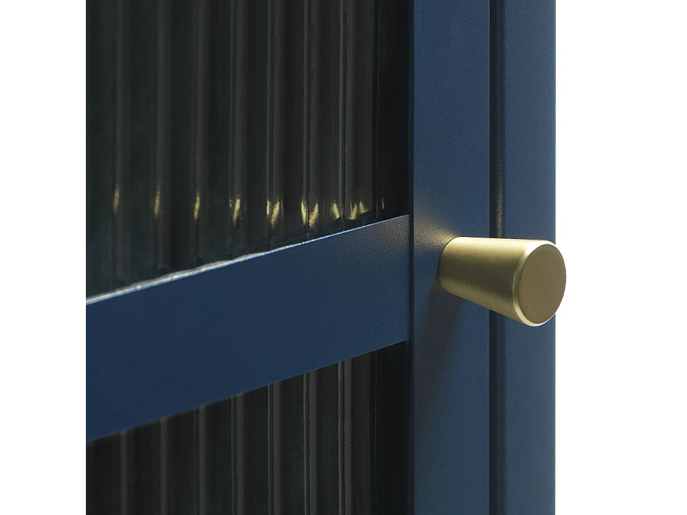 Bjorn - Colonne de rangement 1 porte en verre strié et métal H160cm - Bleu