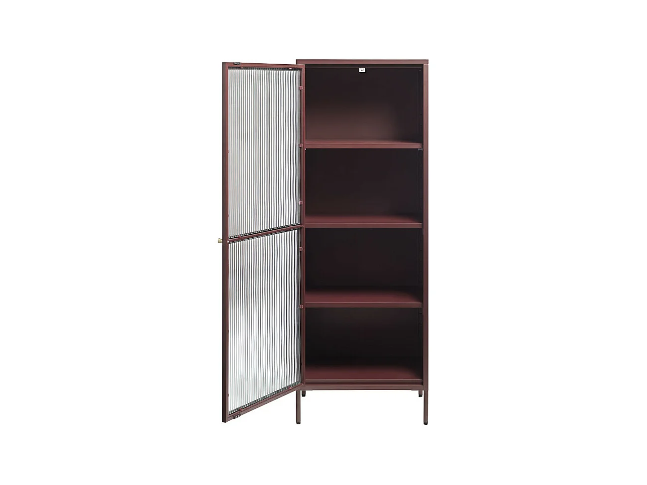 Bjorn - Colonne de rangement 1 porte en verre strié et métal H160cm - Bordeaux