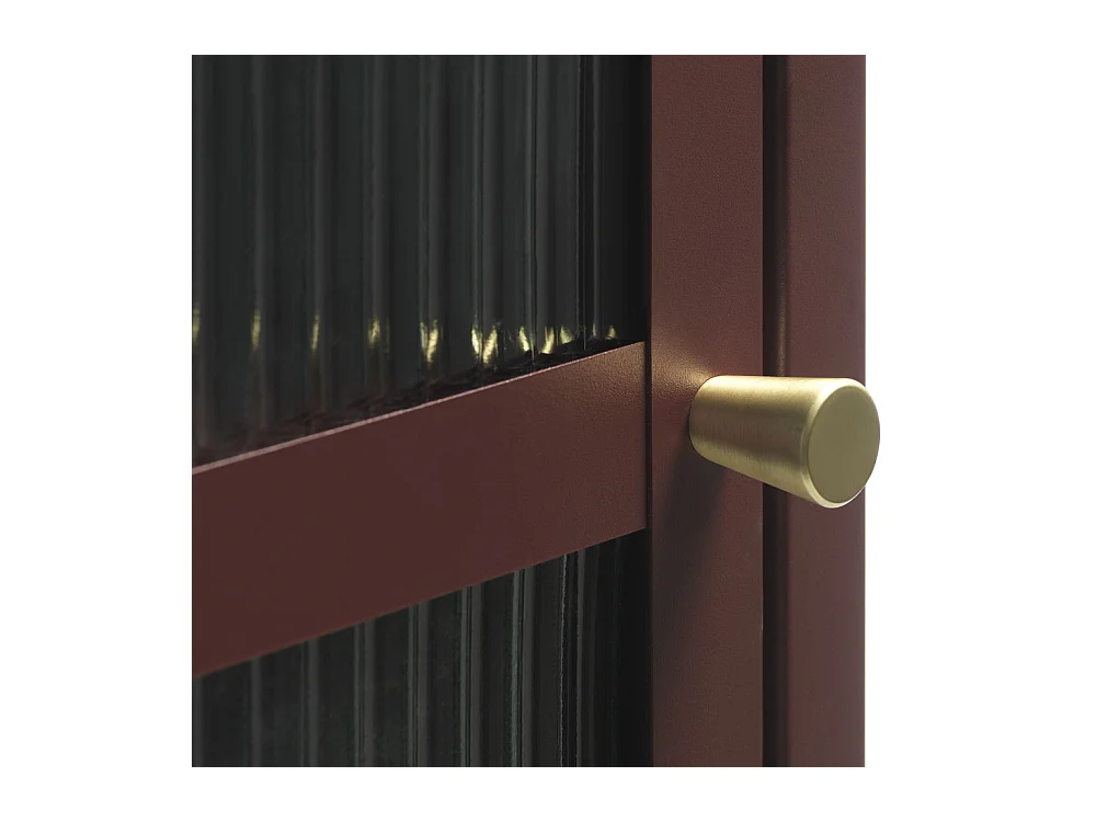 Bjorn - Colonne de rangement 1 porte en verre strié et métal H160cm - Bordeaux