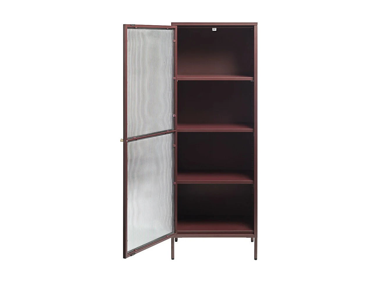 Bjorn - Colonne de rangement 1 porte en verre strié et métal H160cm - Bordeaux
