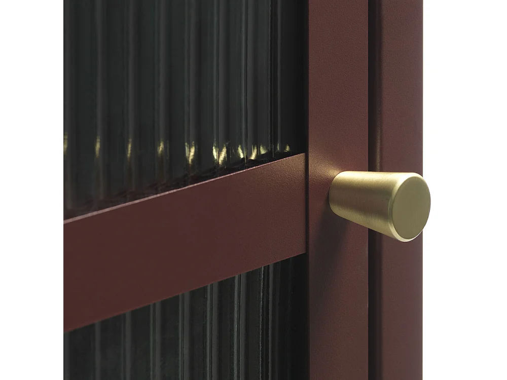 Bjorn - Colonne de rangement 1 porte en verre strié et métal H160cm - Bordeaux
