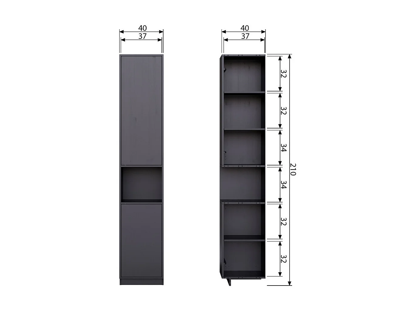 Finca - Colonne de rangement en bois massif de pin L40cm - Noir