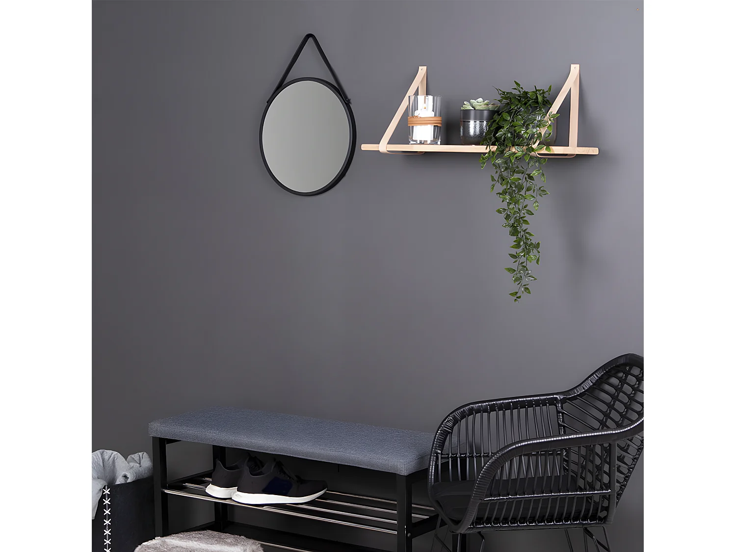 Forno - Etagère murale en bois et cuir 120x20 cm - Naturel