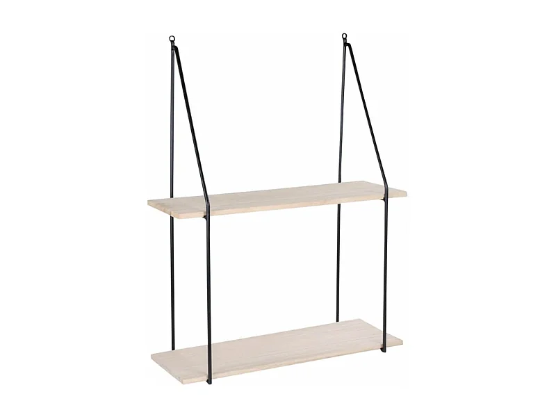 2-laags planken in natuurlijk hout met zwarte lijst 55 x 21 cm