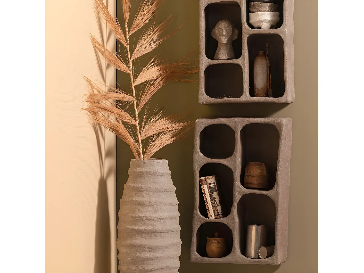 Clay - Étagère murale en papier mâché 5 niches - Gris