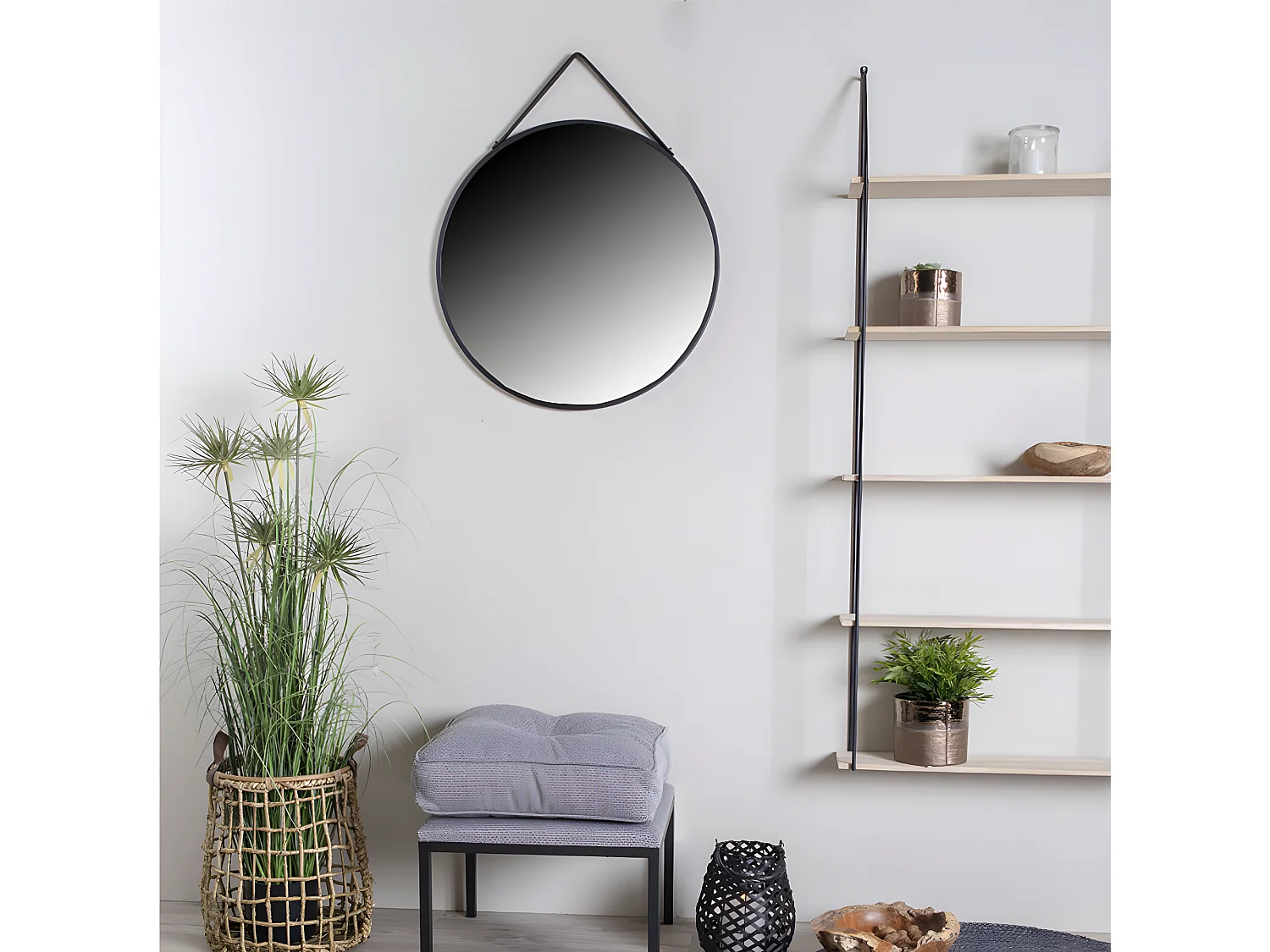 Eindhoven - Etagère murale en métal et bois 65x17xH145 cm - Bois clair / noir